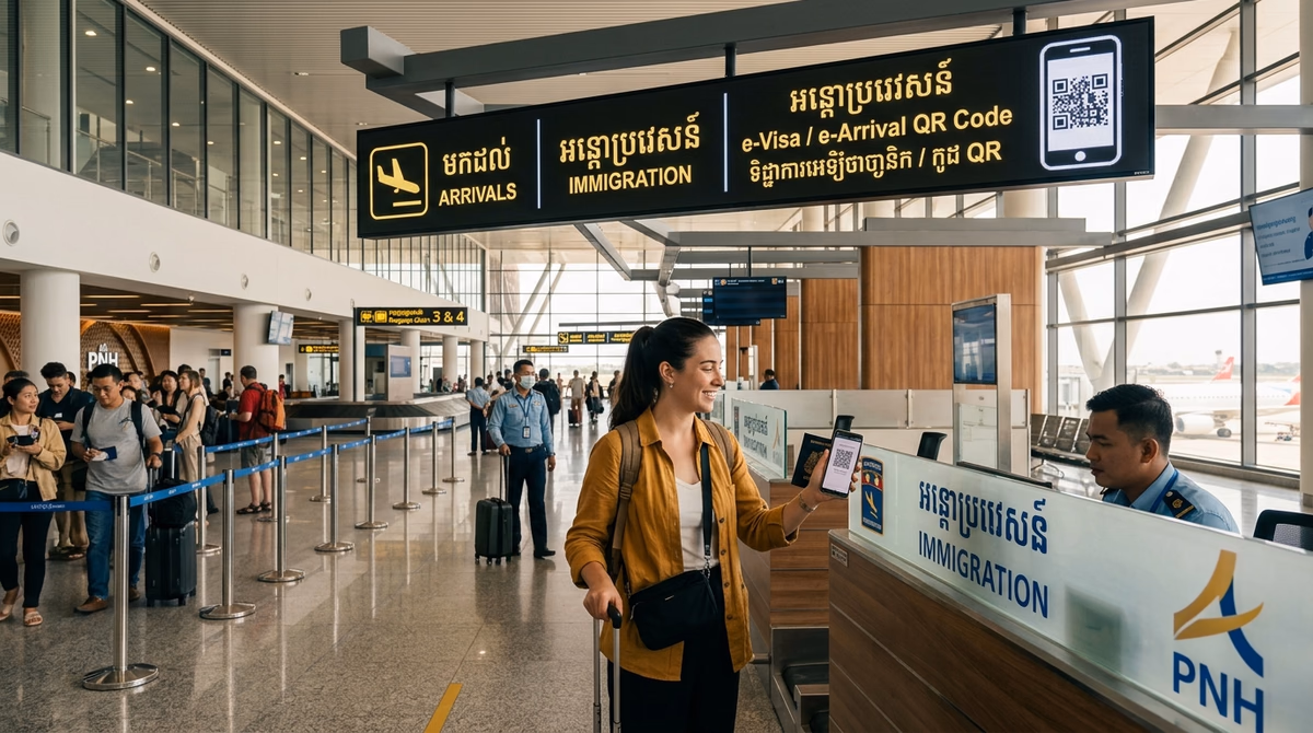 Cambodia e-Arrival Card CeA QR code and Phnom Penh International Airport clearance for Pakistani tourists