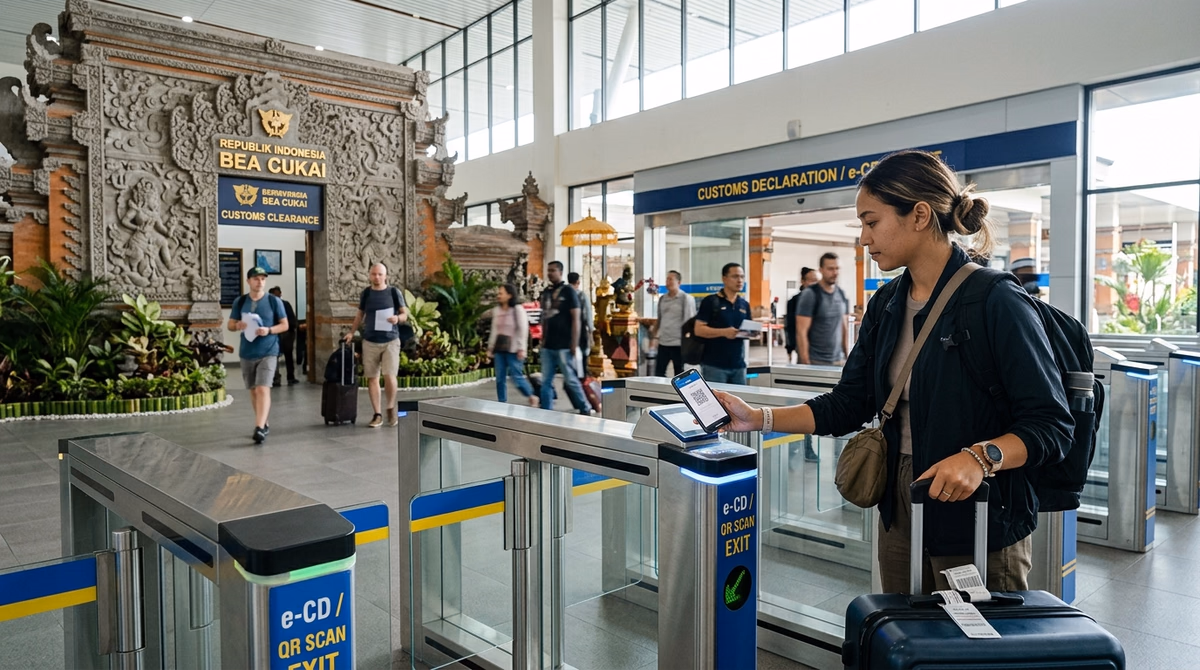 Indonesia Electronic Customs Declaration e-CD QR code and Bali Ngurah Rai Airport exit guide for Pakistani visitors