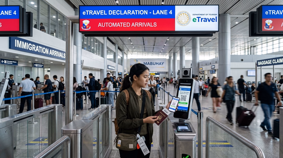 Philippines eTravel digital arrival declaration green QR code guide for Pakistani travelers at Manila airport