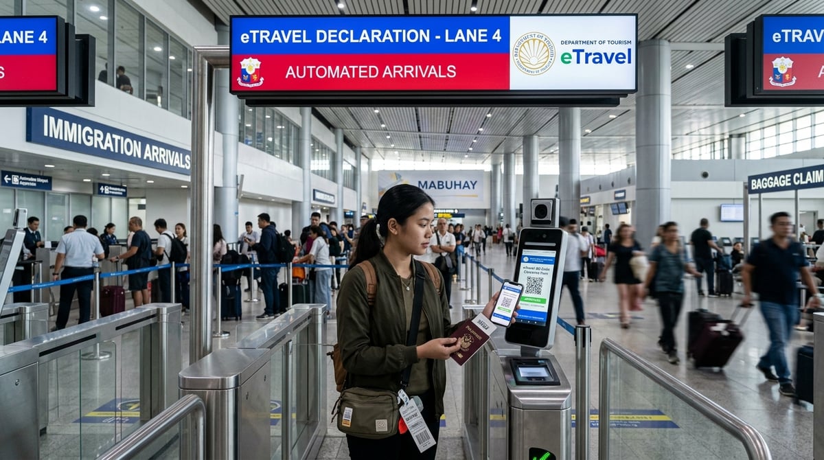 Philippines eTravel digital arrival declaration green QR code guide for Pakistani travelers at Manila airport